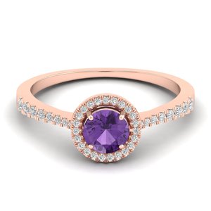 Bague Halo en Or Massif 14K avec Améthyste Ronde Brillante de 0,84 Carat et Moissanite de Luxe, Bijoux Fins – Prix de Gros REYES - Product Image 1