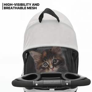 TH-PPS-495 Luxury <b>Four</b> <b>Wheel</b> Pet Stroller with Adjustable Sunshade Safety Straps Large Basket and Cup Holders - Product Image 2