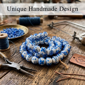 Luxury White Blue Lampwork Glass Beads 16mm Round | Handmade Glass Beads 8 Inch Strand for Jewelry, <b>Bracelet</b> Necklace Craft Use - Product Image 2