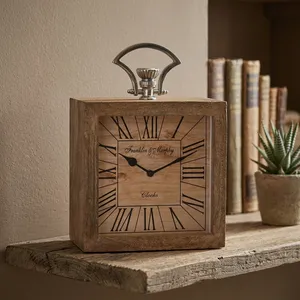 Reloj de Escritorio Circular de Madera, Diseño Moderno, Funciona con Batería, Movimiento de Cuarzo, Números Romanos, Luminova, Función de Snooze, Metal - Product Image 1