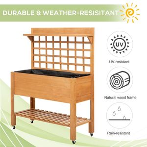 Fioriera Classica in Legno Marrone con Ripiano e Ruote, Letto Rialzato da Giardino per Decorazione di Casa, Giardino e Balcone, per Verdure e Fiori - Product Image 4