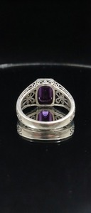 แหวนหมั้นสไตล์วินเทจสำหรับผู้ชาย ประดับพลอยอเมทิสต์ เงินแท้ 925 ดีไซน์ออตโตมันแบบตุรกี ฝังแบบเบเซล แหวนวงที่สาม - Product Image 3