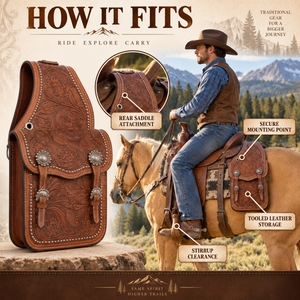 ROYAL INTERNATIONAL Sacs de selle pour chevaux en cuir véritable |   Pochette de rangement latérale pour l'équitation occidentale avec sangles et boucles sécurisées, embossée - Product Image 5