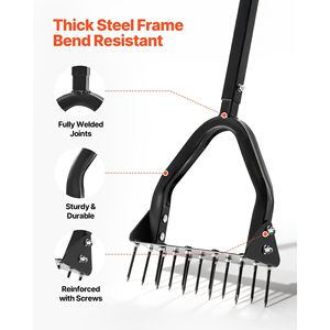 Aérateur de pelouse manuel robuste de 9,2 po avec 15 pointes en fer, manche long et plaque large – Outil d'aération de gazon de qualité supérieure - Product Image 3