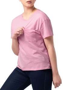 Camiseta de Manga Corta para Mujer, Cuello Redondo, Color Rosa, 100% Algodón, Transpirable, Corte Regular, Informal, con Bolsillo Frontal, Tejido de Punto - Product Image 3