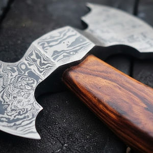 Hacha de doble cabeza de acero de Damasco, herramienta utilitaria tradicional para exteriores con diseño de doble cabeza - Product Image 3