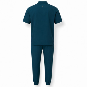 Ensemble de blouses médicales pour hommes DRAVELLE, bleu foncé, polyester tricoté, uniforme d'hôpital avec poches - Product Image 2
