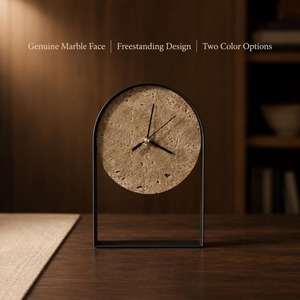 Minimalist Metal Marble Desk <b>Clock</b> Circular Brass Frame Silent Quartz Movement Needle Display - Product Image 3