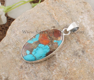 Colgante de Turquesa Natural al por Mayor, Plata de Ley 925, Gema Rosa Ovalada, Fabricante de Joyería, Precio al por Mayor, Directo de Fábrica - Product Image 3