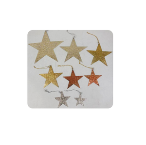 Ornements suspendus en forme d'étoiles en métal argenté, doré et cuivré, faits à la main, écologiques, texturés, décoratifs, plusieurs tailles, pour les fêtes et les mariages - Product Image 2