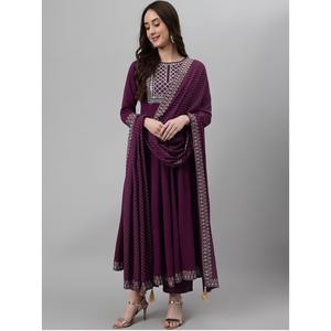 FANCY RAYON EMBROIDERY WORK GOWN BOTTOM WITH DUPATTA <b>WINE</b> - Product Image 1