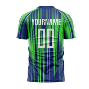 Ensemble de maillot de football rayé bleu-vert pour homme, col rond, manches courtes, polyester respirant, uniforme d'équipe adulte - Product Image 3