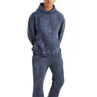 Survêtement d'hiver pour homme grande taille, uni, délavé à l'acide, à capuche, 100% coton molletonné, coupe classique, style streetwear décontracté, respirant