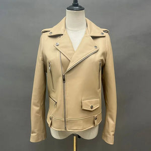 <b>Light</b> Pink Color Genuine Leather <b>Jacket</b> for <b>Women</b> Top Layer High Quality Leather <b>Jackets</b> Moto Racer Style <b>Women</b> Leather <b>Jacket</b> - Product Image 3