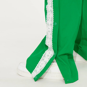 <b>Womens</b> Green Track Pants Casual Activewear <b>Joggers</b> with Contrast <b>White</b> Lace Side Designs - Product Image 5