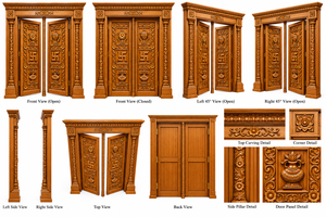 Hand Carved Teak <b>Wood</b> Pooja Room Door with Swastik & Kalash Hand Carved <b>Temple</b> Double Door Teak <b>Wood</b> Hindu <b>Temple</b> Door London - Product Image 6