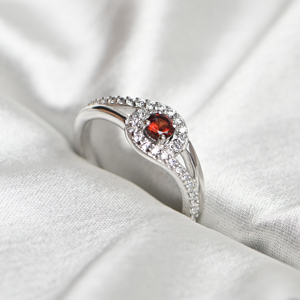 <b>Garnet</b> Gemstone <b>Ring</b> 925 Sterling <b>Silver</b> 14K White Gold Plated Prong Setting Luxury Engagement Wedding Third Party Appraisal - Product Image 3