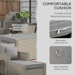 5-Piece Outdoor Patio Furniture Set PE Rattan Chair with Wood Grain <b>Plastic</b> Top Coffee <b>Table</b> Gray Two Pillows Included - Product Image 5