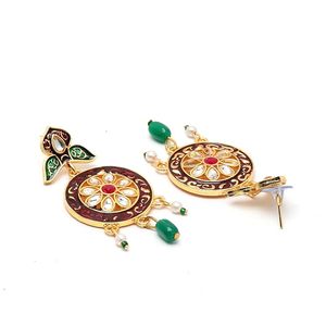 Ensemble collier et boucles d'oreilles en alliage plaqué or indien pour femmes, bijoux de mariage, design Rani Haar, motif floral, style classique - Product Image 2
