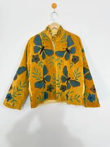Wholesale Handmade Floral Embroidery <b>Velvet</b> Lightweight Blouson Mandarin Collar Boho Vintage Open Front Winter <b>Women</b> <b>Jacket</b> - Product Image 6