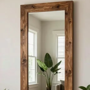 Miroir mural décoratif au design traditionnel authentique, cadre en bois artisanal d'Inde du Sud, mobilier d'intérieur complexe - Product Image 1