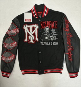 Chaqueta Varsity Scarfaced para Hombre, Negra, de Algodón, con Parche Bordado de Money Power Respect, Diseño de Letra M, Estilo Urbano, Cuello Alto - Product Image 6