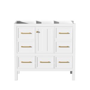 Mobile bagno da 36 pollici con telaio in legno massello, 5 cassetti, autoportante, senza lavabo, chiusura ammortizzata - Product Image 2