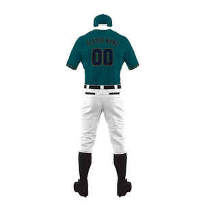 Ensemble uniforme de baseball personnalisé pour garçons – Maillot bleu sarcelle, pantalon blanc court, broderie en sergé, nom de l'équipe 00, toutes saisons, coupe classique - Product Image 3