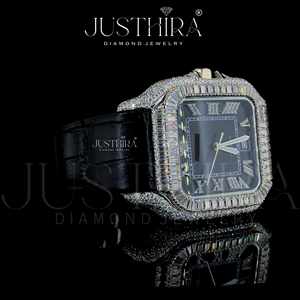 Designer Fashion VVS Moissanite Quartz Stainless Steel Glass Silver <b>Case</b> Unisex <b>Watch</b> Elegant Sleek Timepiece Brilliant Gemstone - Product Image 3