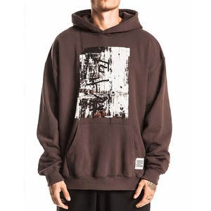 Sweat-shirt à capuche surdimensionné marron personnalisé pour homme avec poche avant et imprimé abstrait, vêtement décontracté d'automne, 100% coton French Terry - Product Image 1