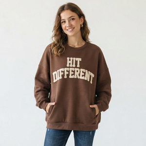 Sweat-shirt à épaules tombantes imprimé en chenille pour femme, vêtement d'hiver épais, 100% coton, pull-over, haut en coton épais 450 GSM - Product Image 1