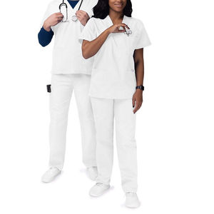 Tenues médicales unisexe à col en V avec poches, vente en gros, ensembles de blouses d'infirmière à manches courtes en Spandex/Polyester avec détection d'aiguilles pour hommes - Product Image 3
