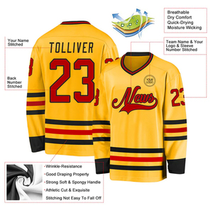 Camiseta de Hockey sobre Hielo Amarilla para Hombre, Cuello en V, Manga Larga, Impresión Sublimada, Transpirable, de Poliéster, para Adultos - Product Image 4