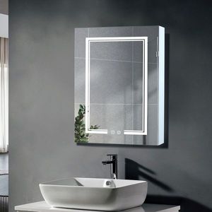 Specchio LED OZON 28*20 pollici con 1 porta, 2 ripiani, antiappannamento, regolazione luminosità a tre colori, 2 prese e memoria di alimentazione - Product Image 4