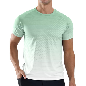 Camiseta de Punto de Manga Corta con Cuello Redondo para Hombre, Diseño Geométrico, Color Degradado, Secado Rápido, Corte Ajustado, Estilo Deportivo, Blanco Naranja, Gimnasio - Product Image 4