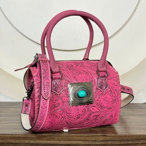 Bolso de cuero repujado estilo western Speedy, rosa floral, hecho a mano, estilo vaquera, con concho turquesa, de cuero de vaca, para moda femenina - Product Image 3