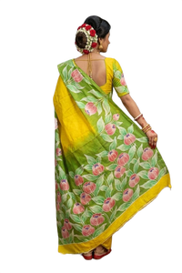 Sari de Seda Floral con Blusa para Mujer, Traje Tradicional Indio, Pakistaní y de Bangladesh, para Bodas y Fiestas - Product Image 2