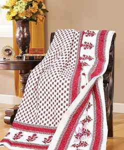 Couette en coton de Jaipur |   Imprimé floral et traditionnel rouge |   Razai de lit léger et lavable |   Toutes saisons 85x55 pouces - Product Image 6
