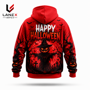 Sudadera con Capucha Personalizada 3D de Calabaza Roja de Halloween, Sudadera con Capucha Unisex Sublimada, Sudadera con Capucha de Poliéster de Estilo Gótico y Horror - Product Image 3
