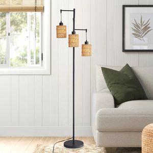Lámparas de Pie Modernas con Pantallas de Tela y Ratán para Sala de Estar o Dormitorio, con Interruptor de Pie - Product Image 2