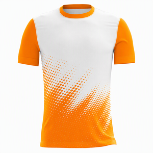 Men's Orange <b>Geometric</b> Pattern Short Sleeve T-<b>Shirt</b> O-Neck Regular Fit Sporty Knitted Quick Dry 100% Cotton Jersey Customized - Product Image 4