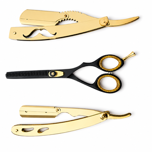Ciseaux de coiffure professionnels avec logo personnalisé – Ciseaux à effiler en acier inoxydable et rasoir droit – Outils de beauté - Product Image 4