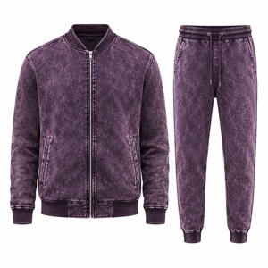 Ensemble de survêtement gris délavé pour homme, manches longues, fermeture éclair, respirant, polyester et coton, coupe décontractée, automne - Product Image 6