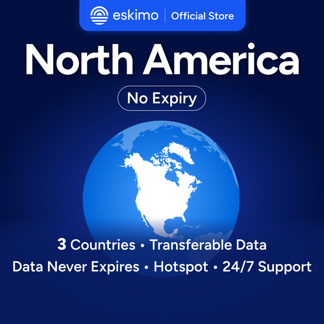 Travel North America Data - 5GB World's First Travel eSIM Mobile data R-NA-05 Eskimo with No Data Expiry
