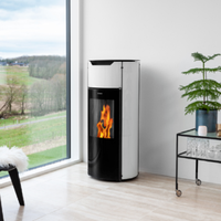 Chauffage au granulés de bois haut de gamme, autoportant, conçu pour les maisons élégantes, offrant une chaleur efficace, adapté aux villas, aux patios et aux espaces extérieurs.