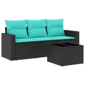 Juego de Sofás de Patio de 4 Piezas en Poliratán Negro con Cojines, Muebles de Exterior Elegantes - Product Image 2