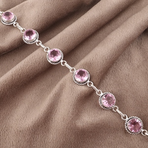 925 Sterling Silver Natural Morganite <b>Gemstones</b> <b>Bracelets</b> Tennis Style Round Faceted Cut With Bezel Settings Fashion <b>Bracelets</b> - Product Image 1