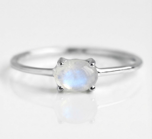 Rhaya Jewels Elegant Rhodium Plated 925 Sterling Silver Oval Cut Cabochon <b>Moonstone</b> Prong Setting Dainty Trendy Engagement <b>Ring</b> - Product Image 1