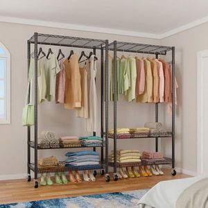 Heavy Duty Freestanding Closet Wardrobe Garment <b>Rack</b> Adjustable Portable Wire Clothing <b>Rack</b> Wire <b>Rack</b> Clothes <b>Racks</b> <b>Rails</b> - Product Image 6