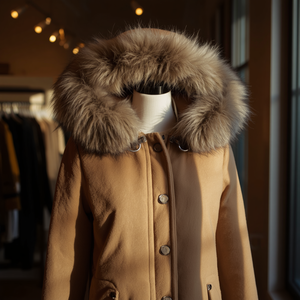 Women’s Fur <b>Hood</b> Outerwear <b>Coat</b> Warm Winter Jacket <b>with</b> Decorative Circular Clip Design - Product Image 4